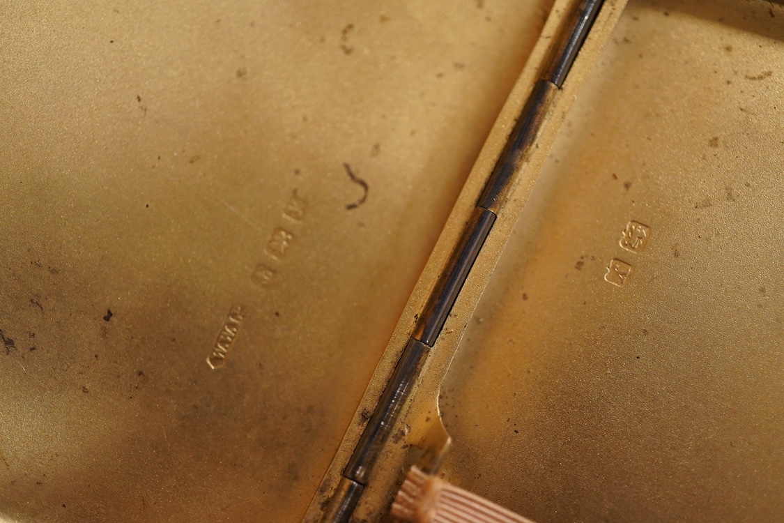 A cased engine turned sterling cigarette case, 11.4cm, a George V silver cigarette case and a cased commemorative limited edition silver gilt Churchill Centenary Picture Medal.